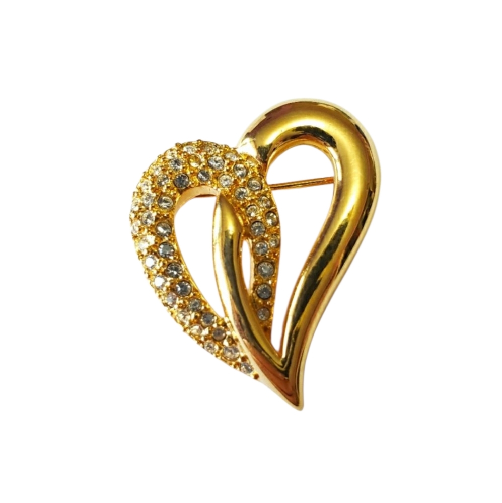 Vintage NAPIER Golden Pave Rhinestone Stylized Heart Brooch